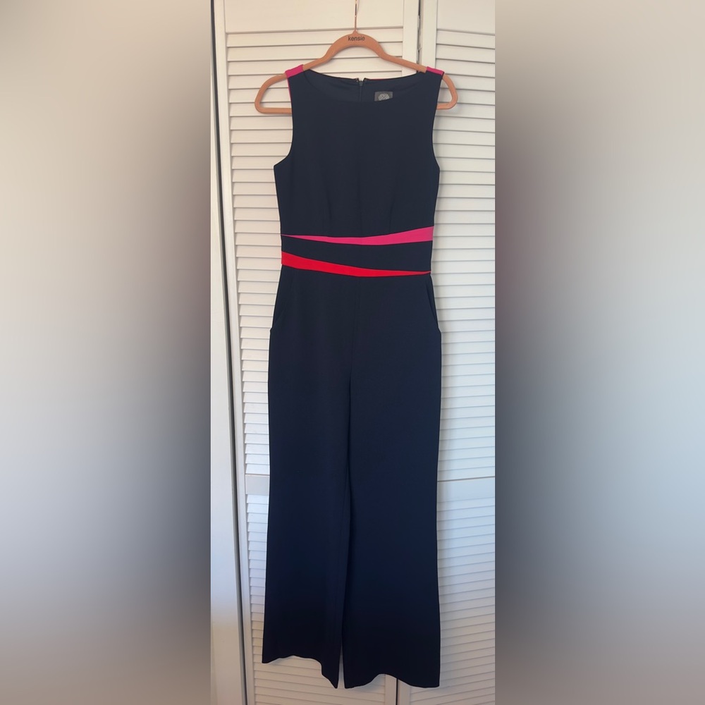 Vince Camuto Blue and Pink Jumpsuit with Bold Accents